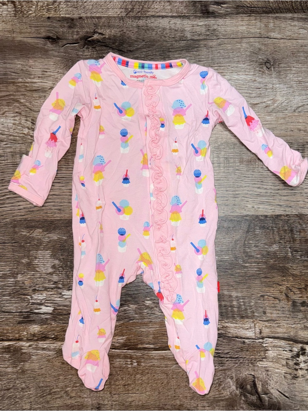 Magnetic Me Sundae Print Ruffle-Trim Footie